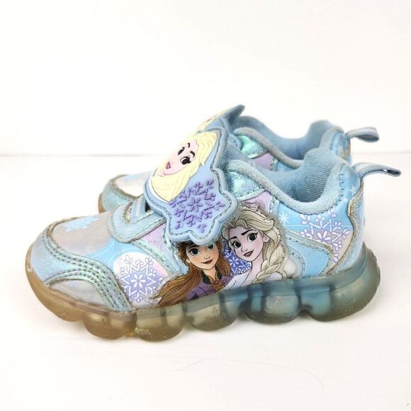 Disney Frozen Toddlers Light Up Sneakers Anna & Elsa Blue Strap Sz 7 Super Cute - Picture 4 of 8